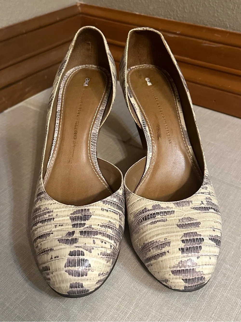 Anthropologie Schuler & Sons Wedge Heels 9.5 Lizard Print Cutout Pumps